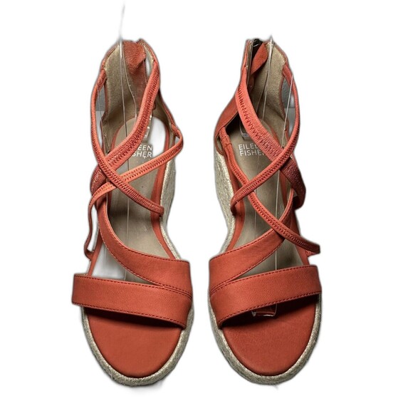 Eileen Fisher Wanda Wedge Orange Leather Espadrille Sandals‎ Womens SIZE 5.5 - Picture 2 of 5